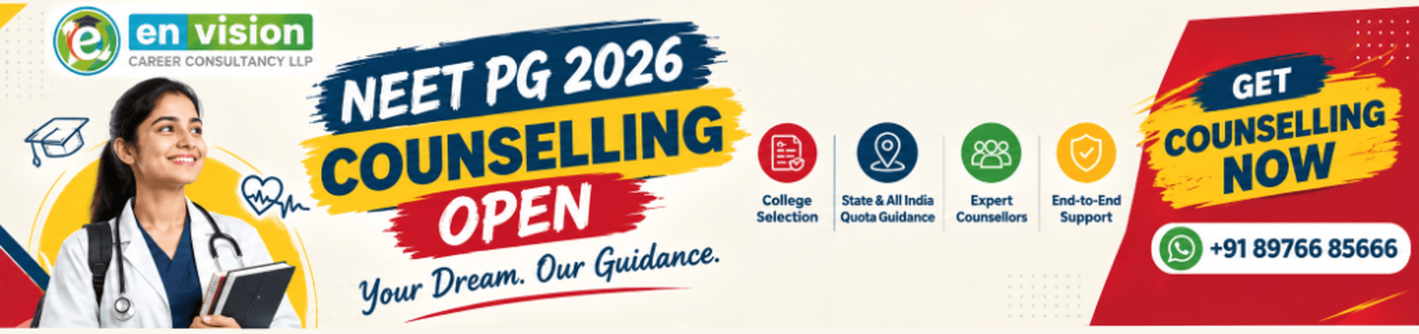 NEET PG 2026 Counselling Open - College Selection, State & All India Quota Guidance, Expert Counsellors, End-to-End Support